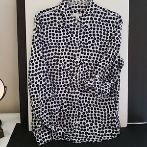 Navy blue and white polkadot linen blo6